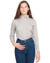 American Apparel Unisex Pinpoint Oxford Long Sleeve Button Down