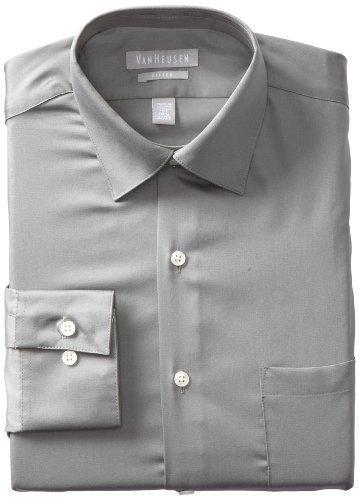 Van Heusen Mens Dress Shirts Fitted Lux Sateen Stretch Solid Spread Collar 