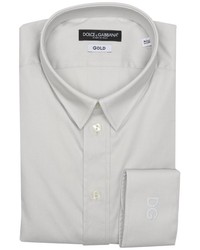 Dolce & Gabbana White Stretch Cotton Gold Point Collar Dress Shirt