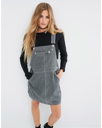 Asos Cord Overall Dress In Washed Khaki