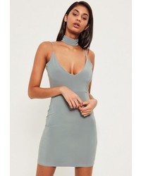 Missguided Grey Slinky Choker Detail Mini Dress