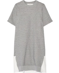 Clu Mesh Trimmed Cotton Blend Terry Mini Dress Light Gray