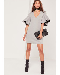 Missguided Grey Frill Sleeve Scuba Dress