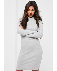 Missguided Grey High Neck Ribbed Mini Dress