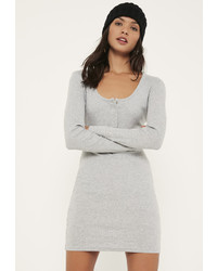 Missguided Grey Long Sleeve Half Placket Popper Dress