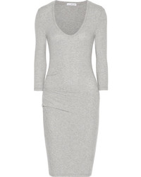 James Perse Pintucked Brushed Stretch Cotton Jersey Mini Dress Gray