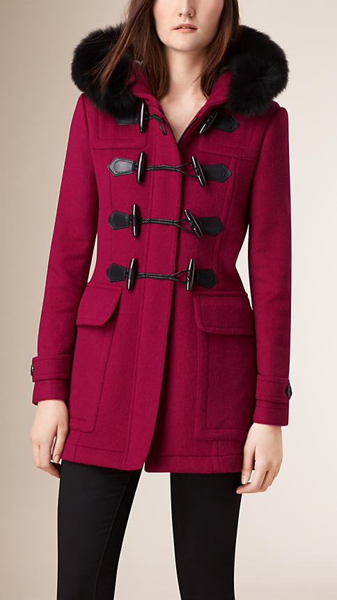 Burberry detachable fur trim wool duffle coat sale