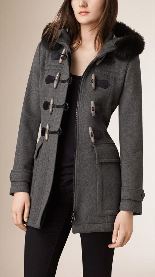 Burberry Detachable Fur Trim Wool Duffle Coat, $1,395 | Burberry ...