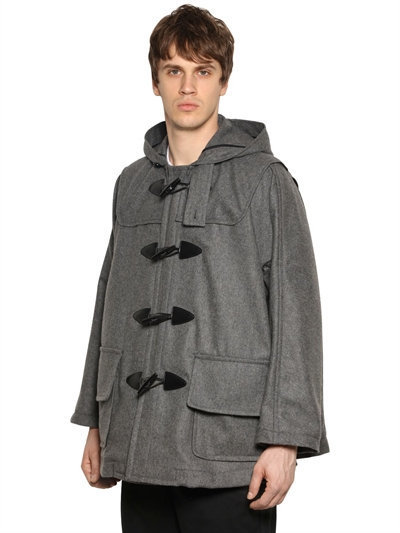 Comme des Garcons Hooded Wool Blend Short Duffle Coat, $1,178