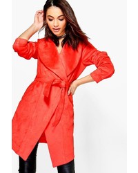 Boohoo Grace Suedette Over Sized Collar Duster