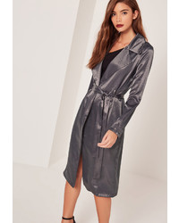 Missguided Satin Duster Coat Grey