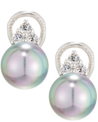 Majorica 10mm Triple Cz Crystal Pearl Stud Earrings Gray