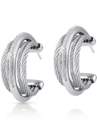 Alor Classique Micro Cable Pave Diamond Hoop Earrings Gray