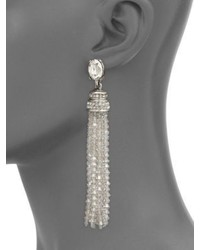 Oscar de la Renta Crystal Tassel Clip On Earrings