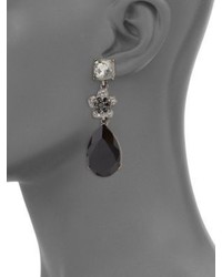 Oscar de la Renta Flower Pave Crystal Drop Earrings