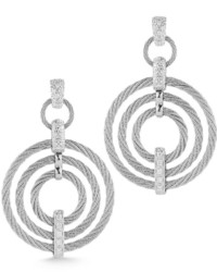 Alor Micro Cable Pave Diamond Circle Drop Earrings Gray