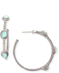 Armenta New World Green Turquoise Diamond Hoop Earrings