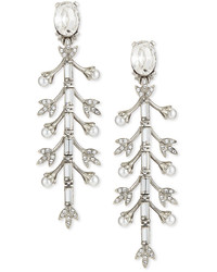Oscar de la Renta Pearly Crystal Baguette Leaf Drop Earrings
