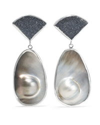 Melissa Joy Manning Sterling Silver Agate Druzy And Pearl Earrings
