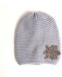 D&Y Slouchy Knit Beanie With Embellished Flower