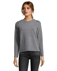 YAL New York Grey Stretch Fleece Embellished Shoulder Sweatshirt
