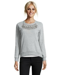 BCBGMAXAZRIA Heather Grey Stretch Knit Asten Stud Embellished Sweatershirt