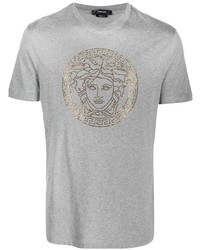 Versace Medusa Logo Embellished Cotton T Shirt