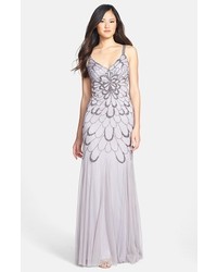 Adrianna Papell Beaded Backless Mesh Gown