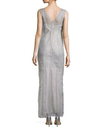 Philosophy di Alberta Ferretti Beaded And Studded V Neck Gown Gray