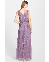 Adrianna Papell Beaded Mesh Blouson Gown