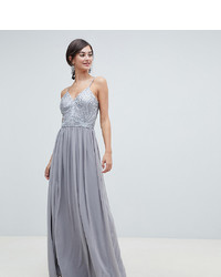 Chi Chi London Tall Cami Strap Embellished Maxi Dress In Grey