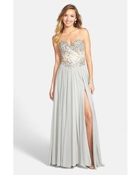 Terani Couture Embellished Strapless Chiffon Gown