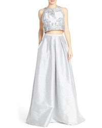 Adrianna Papell Embellished Tulle Two Piece Gown Size 2 Metallic
