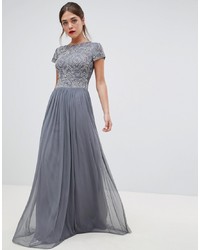 Frock and Frill Frock Frill Pleated Maxi Dress With Embellished Upper Flint