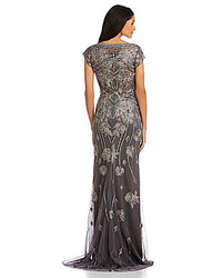 Jvn Evenings By Jovani Metallic Beaded Floral Applique Gown