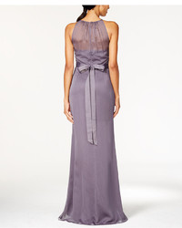 Adrianna Papell Sheer Halter With Embellished Sash Gown