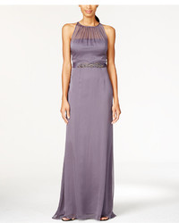 Adrianna Papell Sheer Halter With Embellished Sash Gown