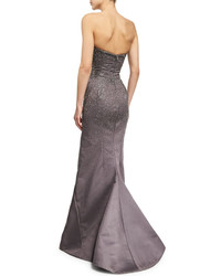 Zac Posen Strapless Embellished Gown Heather Gray