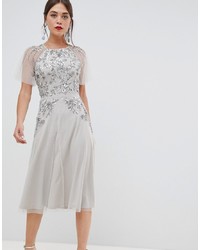 Frock and Frill Frock Frill Short Sleeve Midi Dress With Embellished Detail