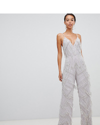 Asos Tall Asos Edition Tall Fringe Pearl Embellished Jumpsuit With Wide Leg