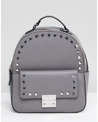 Grey Embellished Leather Backpack