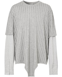 Grey Embellished Long Sleeve T-Shirt