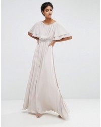 Asos Flutter Sleeve Maxi Dress With Embellished Waist Trim