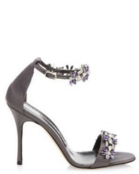 Manolo Blahnik Firaduo 105 Crystal Embellished Satin Ankle Strap Sandals