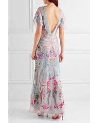 Temperley London Long Sail Embellished Embroidered Tulle And Crepe De Chine Gown Gray
