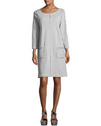Joan Vass Long Sleeve Embellished Shift Dress Plus Size
