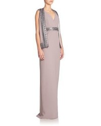 Grey Embellished Silk Evening Dress