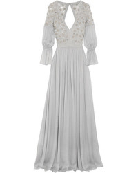 Temperley London Embellished Silk Blend Gown Gray