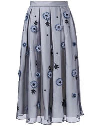 Grey Embellished Silk Skirt