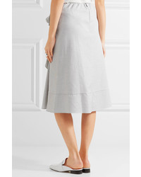 Tome Bow Embellished Cotton Midi Skirt Gray